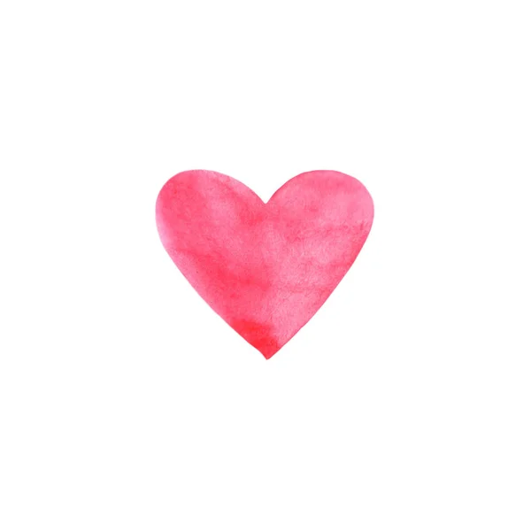 Piros rózsaszín akvarell szív elszigetelt fehér háttérrel. Gyengéd, romantikus textúra kártyák, meghívók tervezéséhez — Stock Fotó
