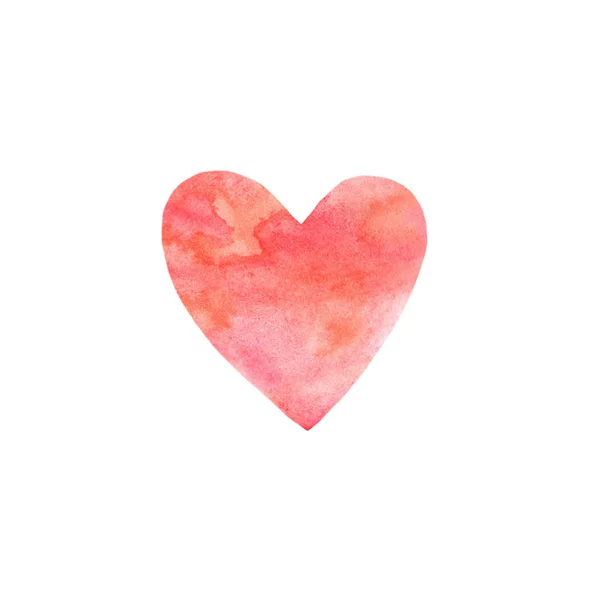 Красно-розовое акварельное сердце изолировано на белом фоне. Нежный, романтический фон для оформления открыток, приглашений — стоковое фото
