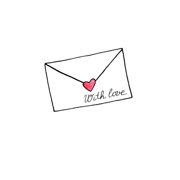 러브 레터의 간단 한 개요 그림. 손그렸다. 인사 카드, 발렌타인 데이, 생일, 결혼식, 색깔을 위한 디자인 요소 — 스톡 사진