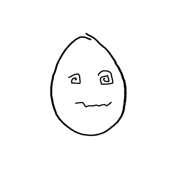 Egy egyszerű körvonalazott illusztráció egy tojásról. Érzelmek, mosoly, húsvéti karakterek. Kézzel rajzolt firkák. Mosoly öröm halál sírás split sokk — Stock Fotó