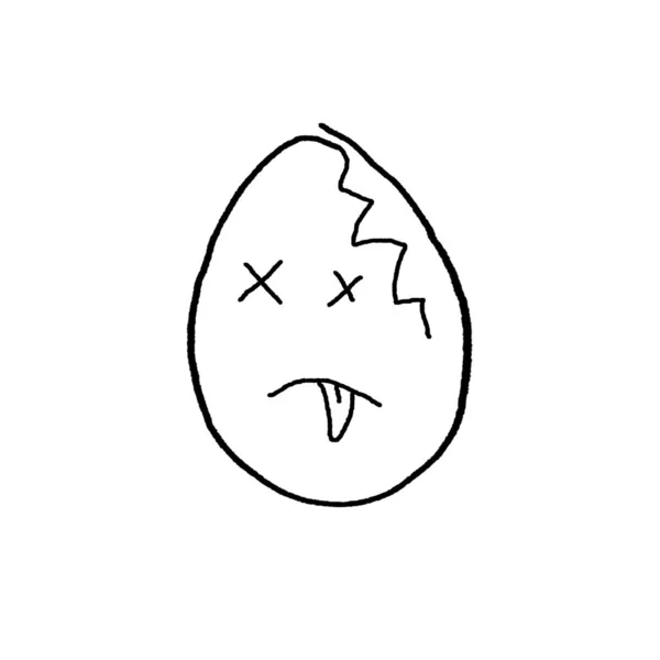 Egy egyszerű körvonalazott illusztráció egy tojásról. Érzelmek, mosoly, húsvéti karakterek. Kézzel rajzolt firkák. Mosoly öröm halál sírás split sokk — Stock Fotó