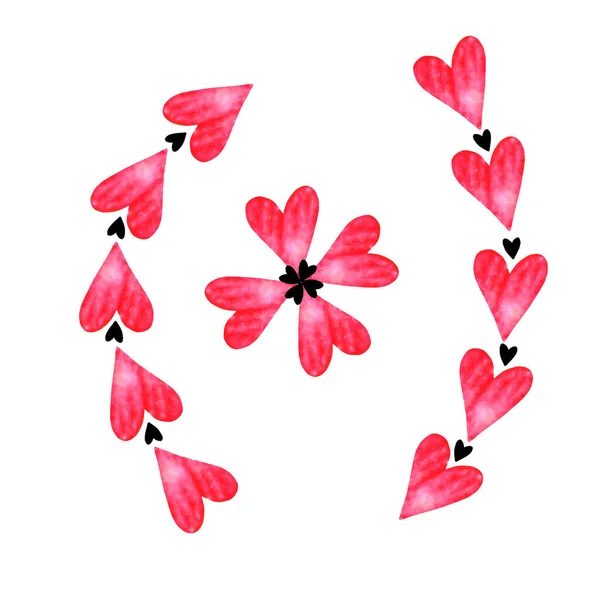 Χειροποίητη αφηρημένη ακουαρέλα κλαδί αφήνει λουλούδι καρδιά καλοκαίρι άνοιξη εικονογράφηση στοιχείο του γάμου — Φωτογραφία Αρχείου
