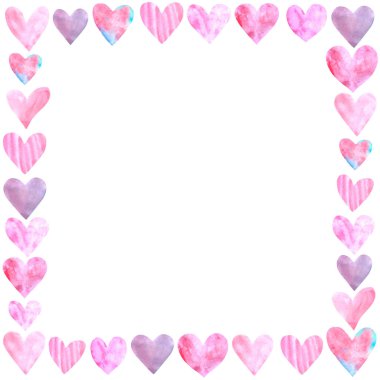 Geçmişler, dokular, çerçeveler suluboya kalplerin kusursuz desenleri. El çizimi. Doğum günü için aşk teması, Sevgililer Günü, tebrik kartı, düğün, ambalaj kağıdı