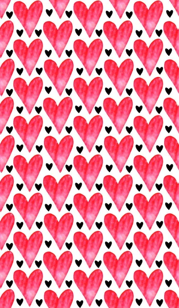 Fondos, texturas, marcos, patrones sin costuras de rojo rosa azul negro acuarela corazones. Mano dibujada. Tema romance de amor para cumpleaños, día de San Valentín, tarjeta de felicitación, boda, papel de regalo —  Fotos de Stock