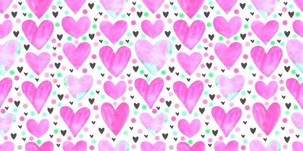 Backgrounds, textures, frames, seamless patterns of watercolor hearts. Hand drawn. Love romance theme for birthday, Valentine's day, greeting card, wedding, wrapping paper — Stock Photo, Image