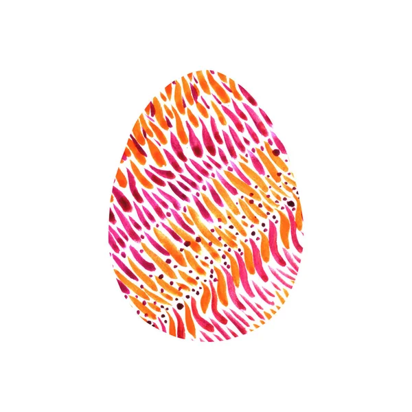 Abstract multi color textured Easter egg isolated on white background. Hand drawn pattern of circles, rounds, dots and lines — Stock Photo, Image