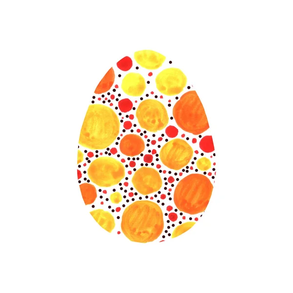 Abstract multi color textured Easter egg isolated on white background. Hand drawn pattern of circles, rounds, dots and lines — Stock Photo, Image