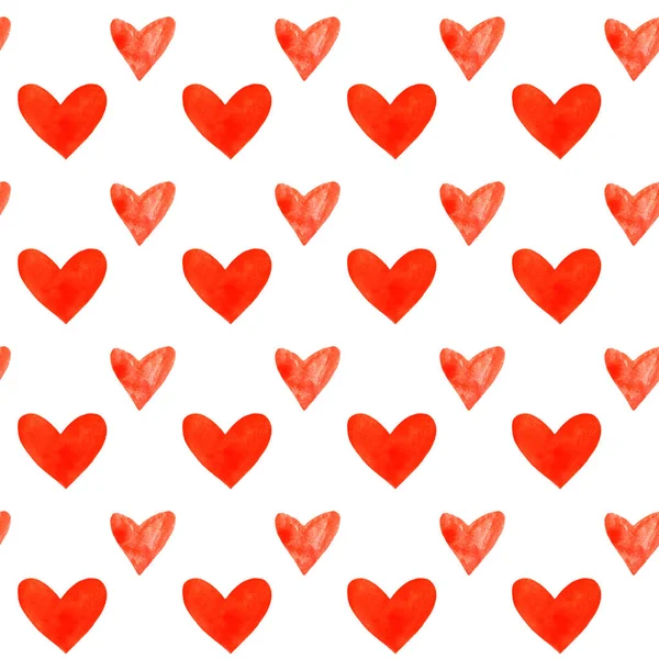 Sömlöst mönster med akvarellhjärtan. Romantisk kärlek handritade bakgrunder struktur. För gratulationskort, omslagspapper, förpackning, bröllop, födelsedag, tyg, textil, Alla hjärtans dag, mors dag — Stockfoto