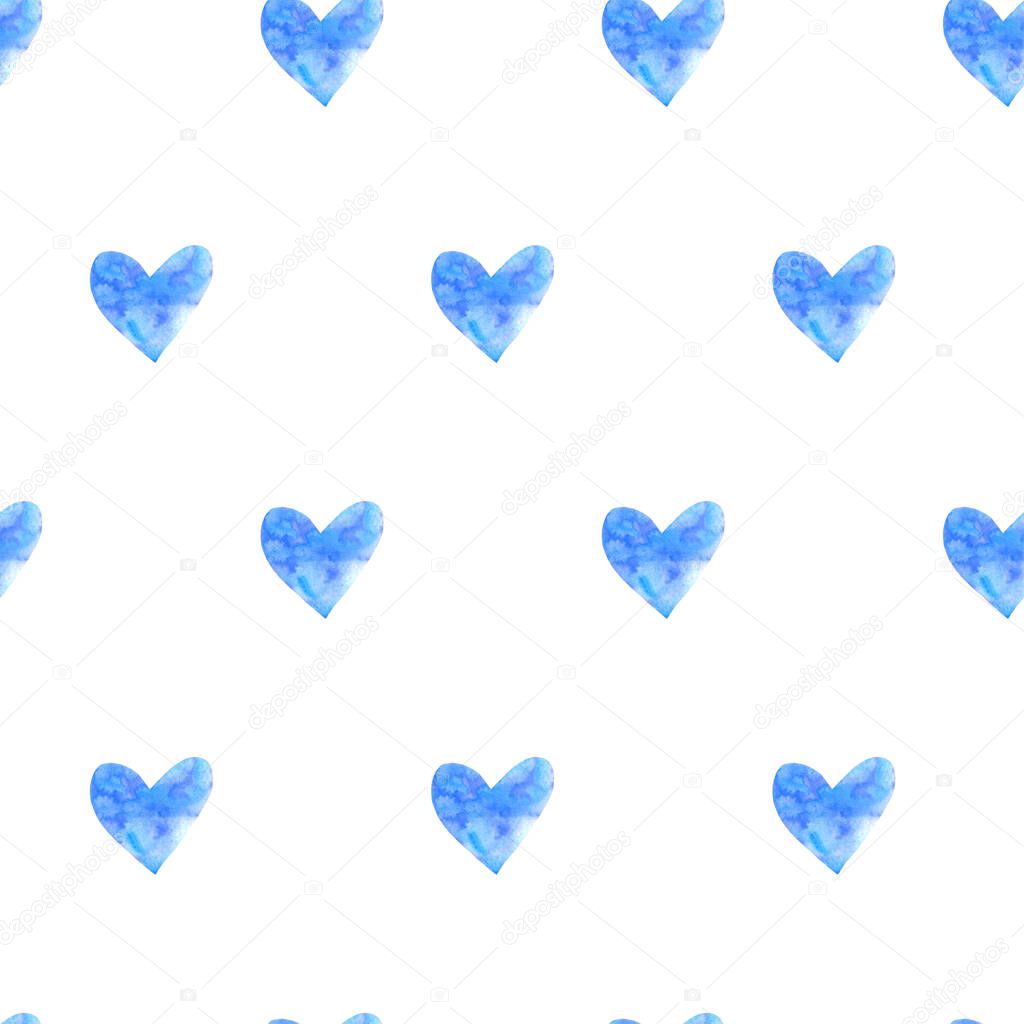 Seamless pattern with watercolor hearts. Romantic love hand drawn backgrounds texture. For greeting cards, wrapping paper, packaging, wedding, birthday, fabric, textile, Valentine's Day, mother's Day