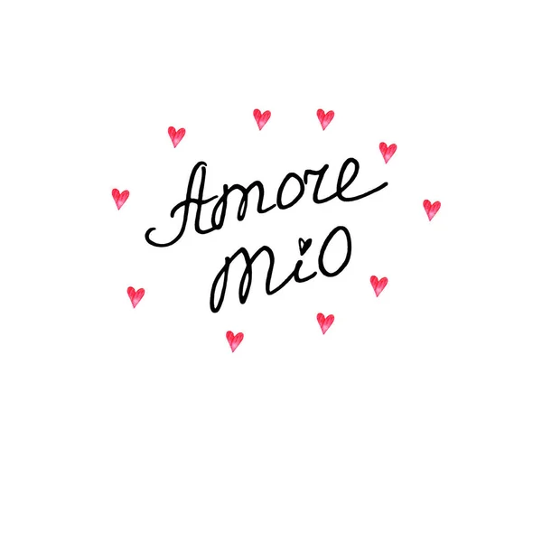 Amore mio 。 情人节的亲笔签名用白色背景隔开。 用于贺卡、标识、横幅、标识图标、印刷文具海报网站的笔迹 — 图库照片
