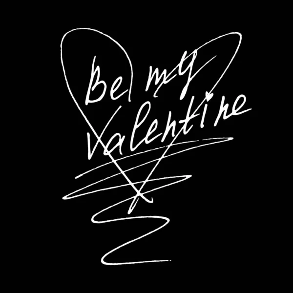 Be my Valentine. Hand lettering of Valentine\'s Day isolated on black background. Phrase, handwriting for greeting cards, logo, banners, labels icons printing stationery posters web