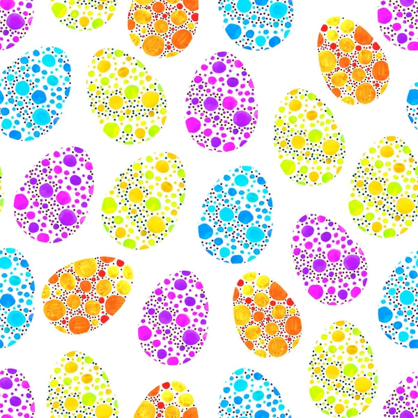 Zökkenőmentes minta, hátterek, többszínű absztrakt húsvéti tojások textúrája. Akvarell dekoratív rajz — Stock Fotó