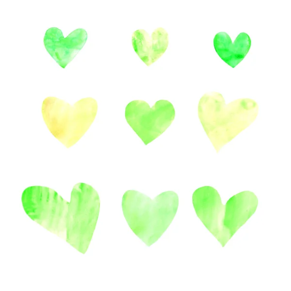 Conjunto de corações aquarela. Perfeito para criar cartões postais românticos e decoração do Dia dos Namorados. Mão desenhada. Isolado sobre fundo branco — Fotografia de Stock