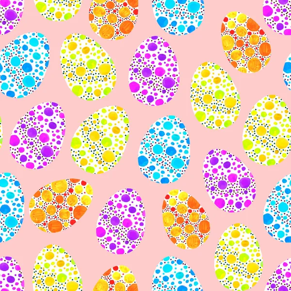 Seamless pattern, backgrounds, textures of multi colored abstract Easter eggs. Watercolor decorative drawing — Stock Photo, Image