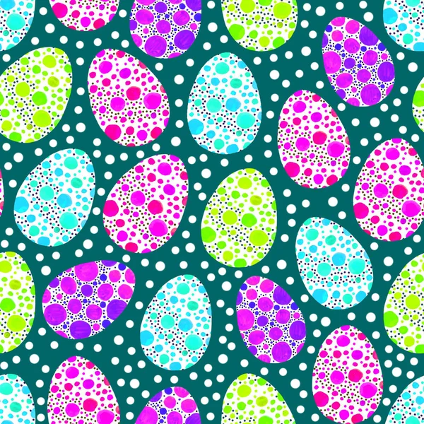 Modello senza soluzione di continuità, sfondi, texture di uova di Pasqua astratte multicolori. Acquerello disegno decorativo — Foto Stock