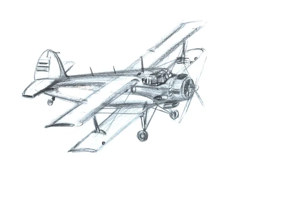 Літак у небі. Ілюстрація ручного мальованого олівця — стокове фото