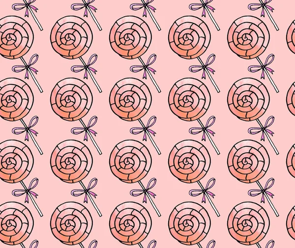 Seamless hand drawn pattern. Watercolor candy cane, sweets, lollipop. Valentines Day, birthday backgrounds and texture. For greeting cards, wrapping paper, fabric, print — ストック写真