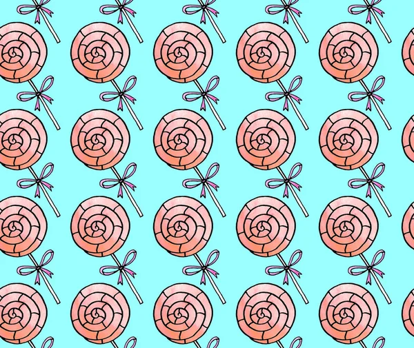 Seamless hand drawn pattern. Watercolor candy cane, sweets, lollipop. Valentines Day, birthday backgrounds and texture. For greeting cards, wrapping paper, fabric, print — ストック写真