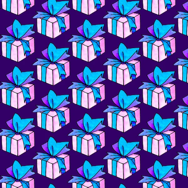 Naadloos patroon met geschenkdozen. Feestelijke achtergronden en texturen. Voor wenskaarten, inpakpapier, textiel, prints, verjaardag, Valentijnsdag, Kerstmis, feestdagen — Stockfoto