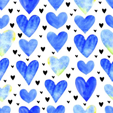 Geçmişler, dokular, çerçeveler suluboya kalplerin kusursuz desenleri. El çizimi. Doğum günü için aşk teması, Sevgililer Günü, tebrik kartı, düğün, ambalaj kağıdı