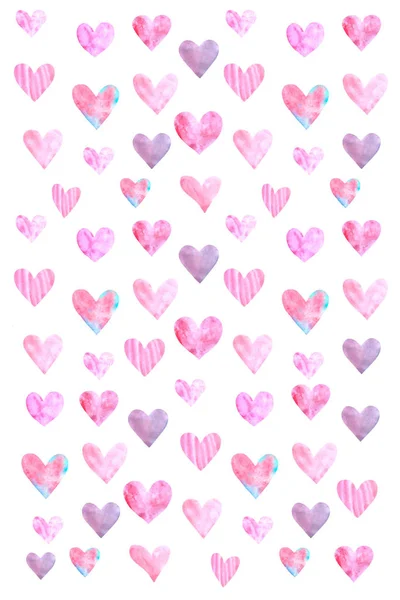 Backgrounds, textures, frames, seamless patterns of watercolor hearts. Hand drawn. Love romance theme for birthday, Valentine's day, greeting card, wedding, wrapping paper — Stock Photo, Image