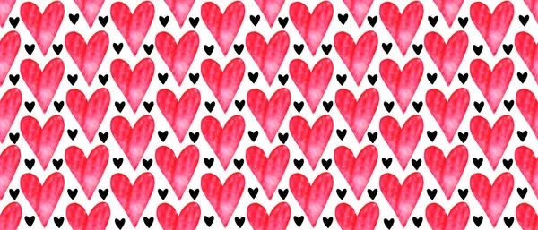 Fondos, texturas, marcos, patrones sin costuras de rojo rosa azul negro acuarela corazones. Mano dibujada. Tema romance de amor para cumpleaños, día de San Valentín, tarjeta de felicitación, boda, papel de regalo —  Fotos de Stock