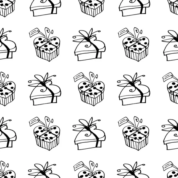 Seamless pattern with gift boxes bows and ribbons. Cute hand drawn doodles. Concept for wrapping paper, greeting cards, xmas, packaging, wedding, birthday, fabric, valentine\'s Day, mother\'s Day