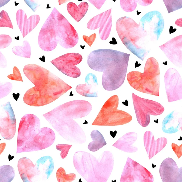 Seamless pattern with watercolor hearts. Romantic love hand drawn backgrounds texture. For greeting cards, wrapping paper, wedding, birthday, fabric, textile, Valentines Day, mothers Day, easter — Stock Photo, Image