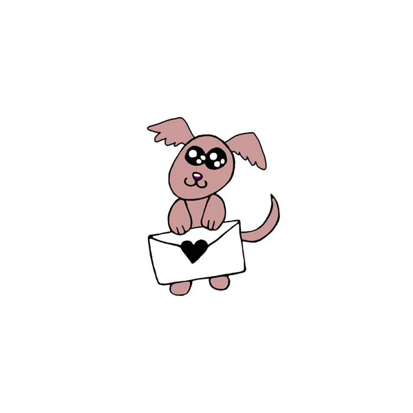 Eenvoudige schattige kleur contour hond met liefdesbrief. Doodle. Design element voor wenskaart, Valentijnsdag, verjaardag, prenten, ansichtkaart, logo badges briefpapier web — Stockfoto