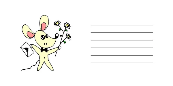Latar belakang untuk kartu ucapan, surat, Deklarasi cinta dengan hati dan binatang lucu. Ilustrasi sederhana untuk alat tulis, undangan, buku catatan, anak perempuan, ulang tahun, hari kasih sayang — Stok Foto