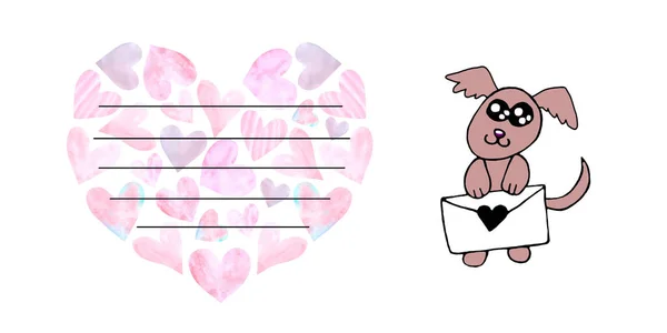 Fondo para tarjeta de felicitación, carta, Declaración de amor con corazones y animales lindos. Ilustración simple para papelería, cuadernos, niñas, cumpleaños, día de San Valentín, invitación —  Fotos de Stock
