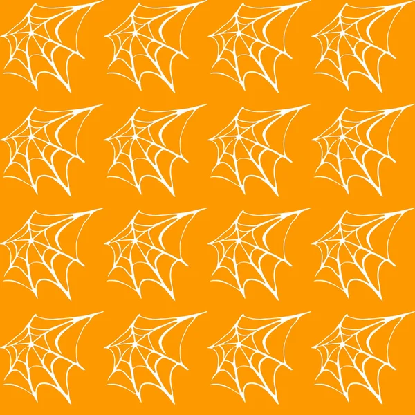 Spider web naadloos met de hand getekend patroon. Wit zwart oranje achtergrond. Halloween textuur — Stockfoto