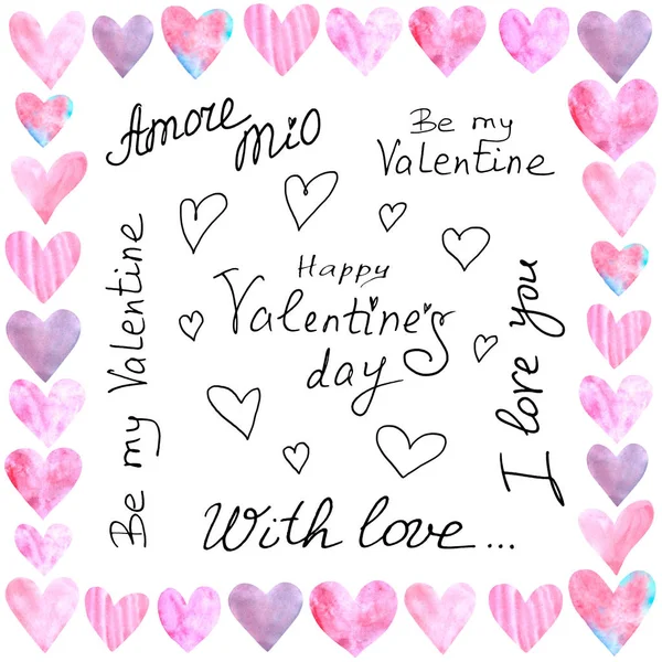 Hand lettering of Valentines Day isolated on white background. Phrase, handwriting for greeting cards, logo, banners, labels icons printing stationery posters web — Stock Photo, Image