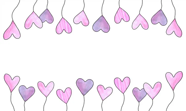 Long horizontal banner with balloons hearts. Simple, summer, spr — 스톡 사진