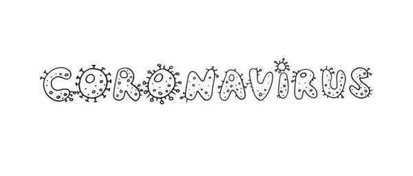Coronavirus, Virus. contorno contorno letras garabato escrito a mano en blanco y negro — Foto de Stock