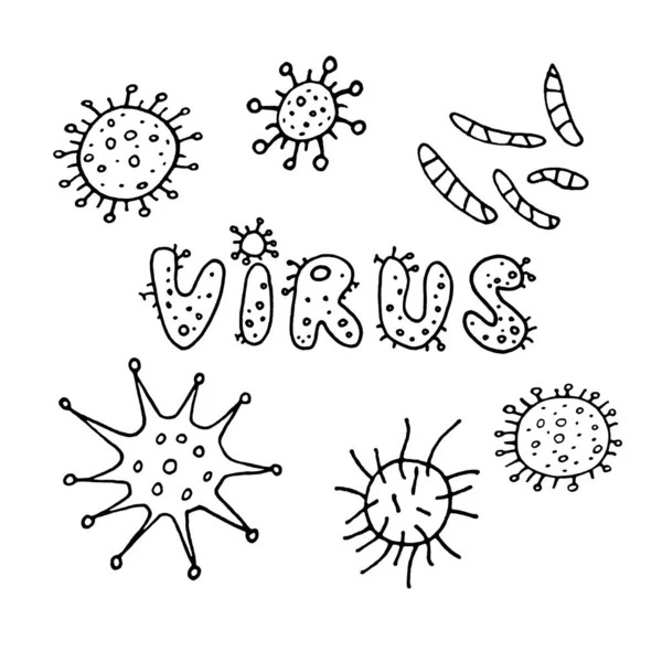 Coronavirus, virus. contour contour lettrage griffes manuscrit noir et blanc — Photo