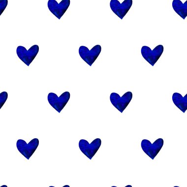 Suluboya kalpli kusursuz bir desen. Romantik aşk elinin arka plan dokusu. Kutlama kartları, ambalaj kağıtları, ambalaj, düğün, doğum günü, kumaş, tekstil, Sevgililer Günü, Anneler Günü