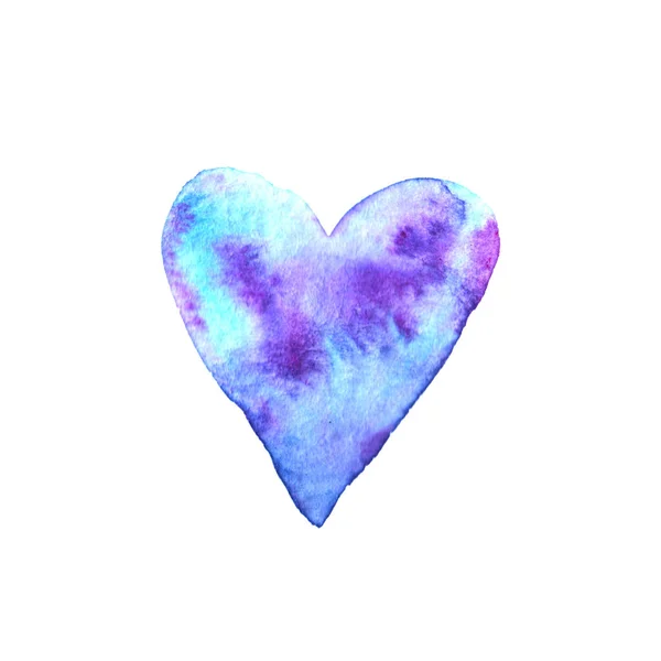 Acuarela grande azul púrpura corazón amor. Textura de fondo de San Valentín. Dibujado a mano — Foto de Stock