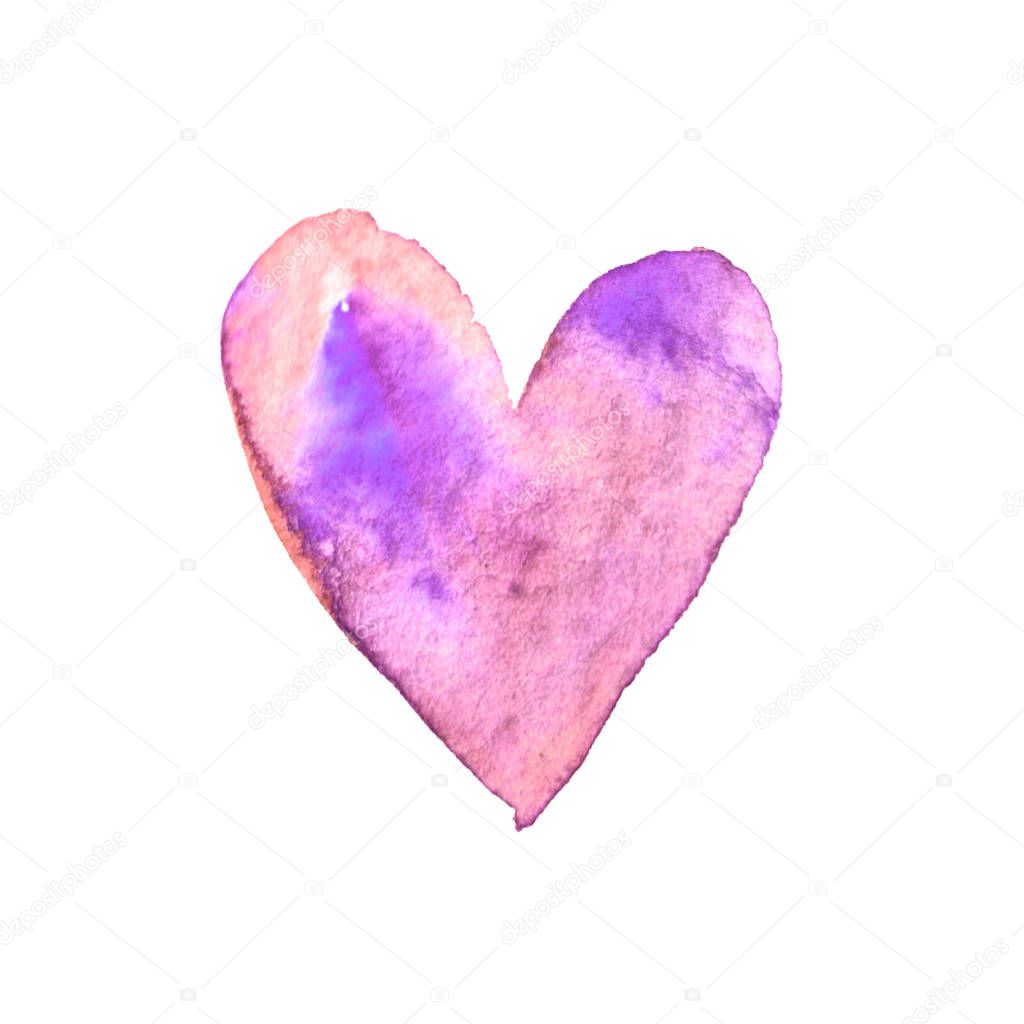 Watercolor big pink purple Heart love. Valentines day background texture. Hand drawn