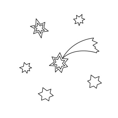 Yıldız kümesi, kuyruklu yıldız. Tasarım ögesi, Ufo temasının simgesi, boşluk. Doodle vektör illüstrasyonu.