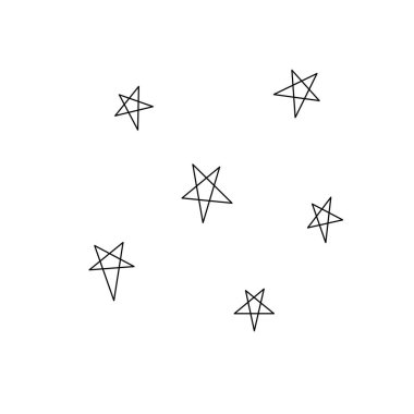 Bir dizi yıldız. Tasarım ögesi, Ufo temasının simgesi, boşluk. Doodle vektör illüstrasyonu.