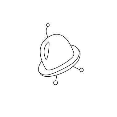 Uçan daire, robot resim çiziminde uzay gemisi simgesi. Ufo, uzay, uzaylılar temalı bir tasarım. El çizimi karalama vektörü çizimi