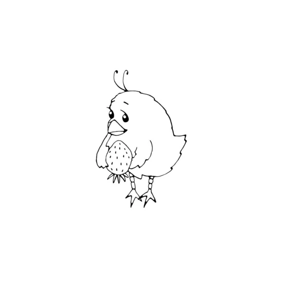 Niedliches kleines Huhn im Doodle-Stil. Sammlung von Figuren, Ikonen, Gestaltungselementen zum Thema Ostern, Tier, Sommer und Frühling auf dem Bauernhof. Handgezeichnetes einfaches Malbuch — Stockfoto