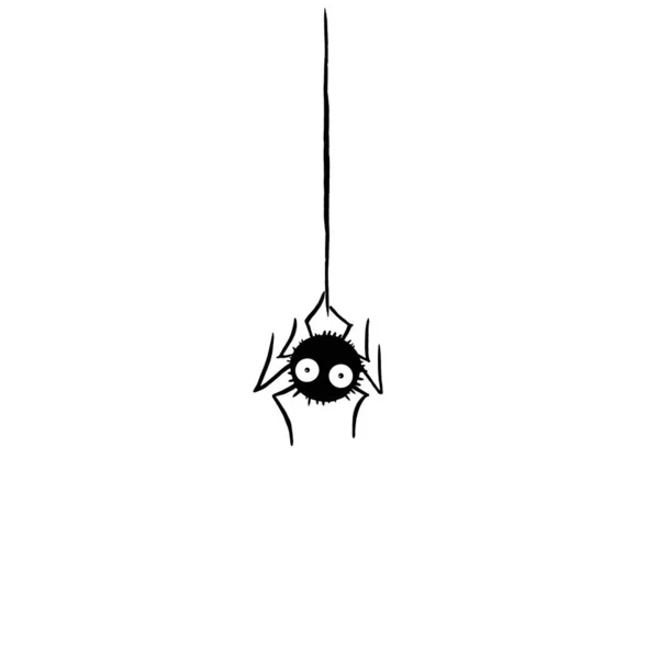Cute spider on the web. Hand drawn. Isolated on white background. Halloween illustration — Stock Photo, Image