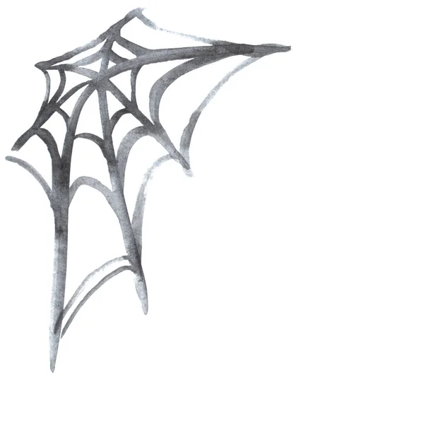 Tejido de araña dibujado a mano aislado sobre fondo blanco. elemento de diseño para Halloween —  Fotos de Stock
