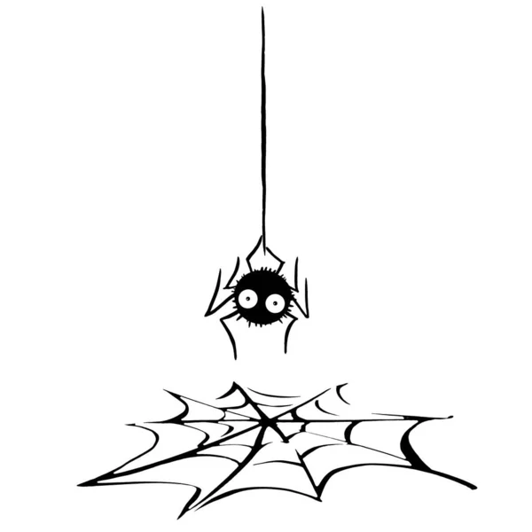 Милый паук в паутине. Ручная работа. Изолированный на белом фоне. Иллюстрация Хэллоуина — стоковое фото