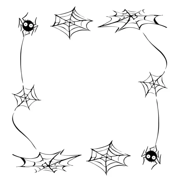 Aranha gira na teia. Mão desenhada. Isolado em fundo branco. ilustração Halloween — Fotografia de Stock