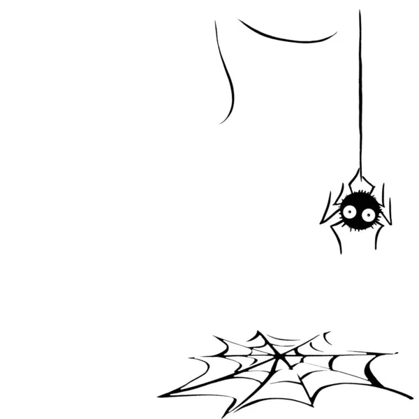 Aranha gira na teia. Mão desenhada. Isolado em fundo branco. ilustração Halloween — Fotografia de Stock