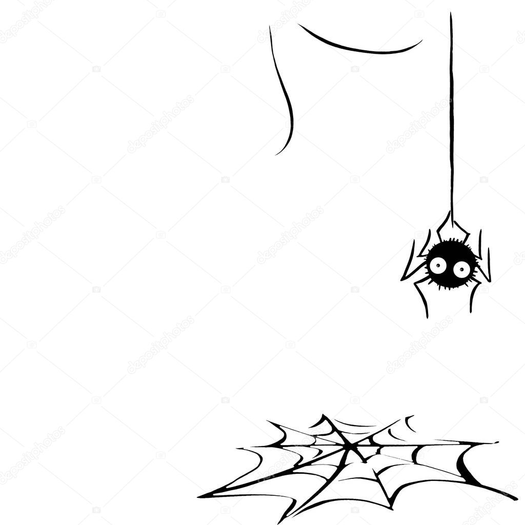Cute spider on the web. Hand drawn. Isolated on white background. Halloween illustration