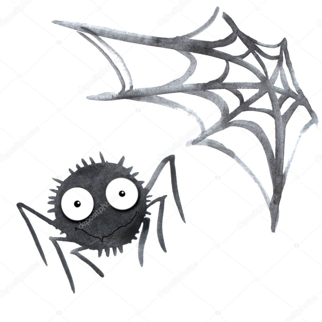 Cute watercolor spiders. Hand drawn. Isolated on white background. Halloween illustration